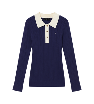 Long Sleeve Pointelle Knit Polo