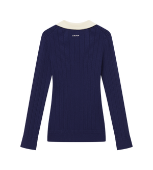 Long Sleeve Pointelle Knit Polo