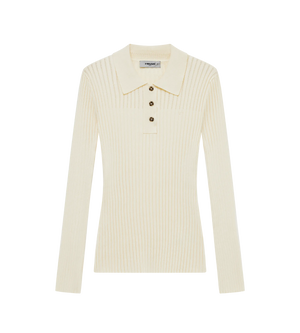 Pointelle Rib Long Sleeve Knit Polo