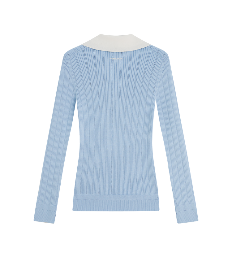 Womens Long Sleeve Pointelle Knit Polo