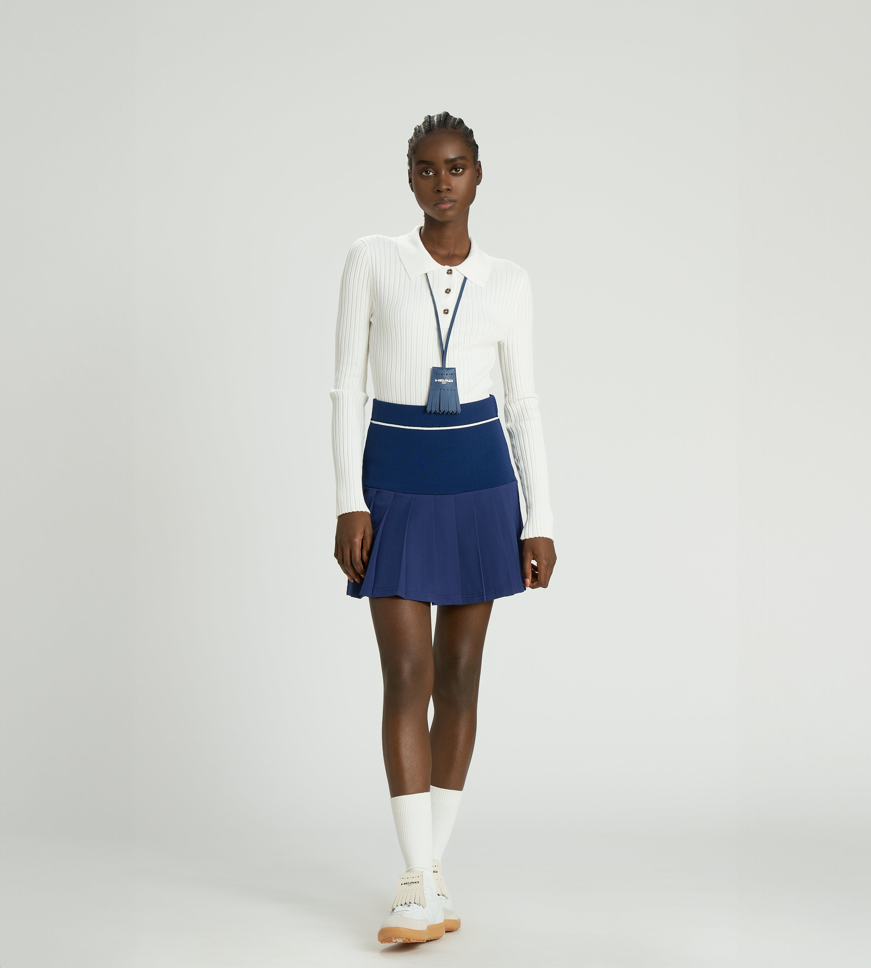 トップス BOUTIQUE LONG SLEEVE KNIT POLO SHIRT Pointelle Rib Long Sleeve Knit Polo - White | Head Golf