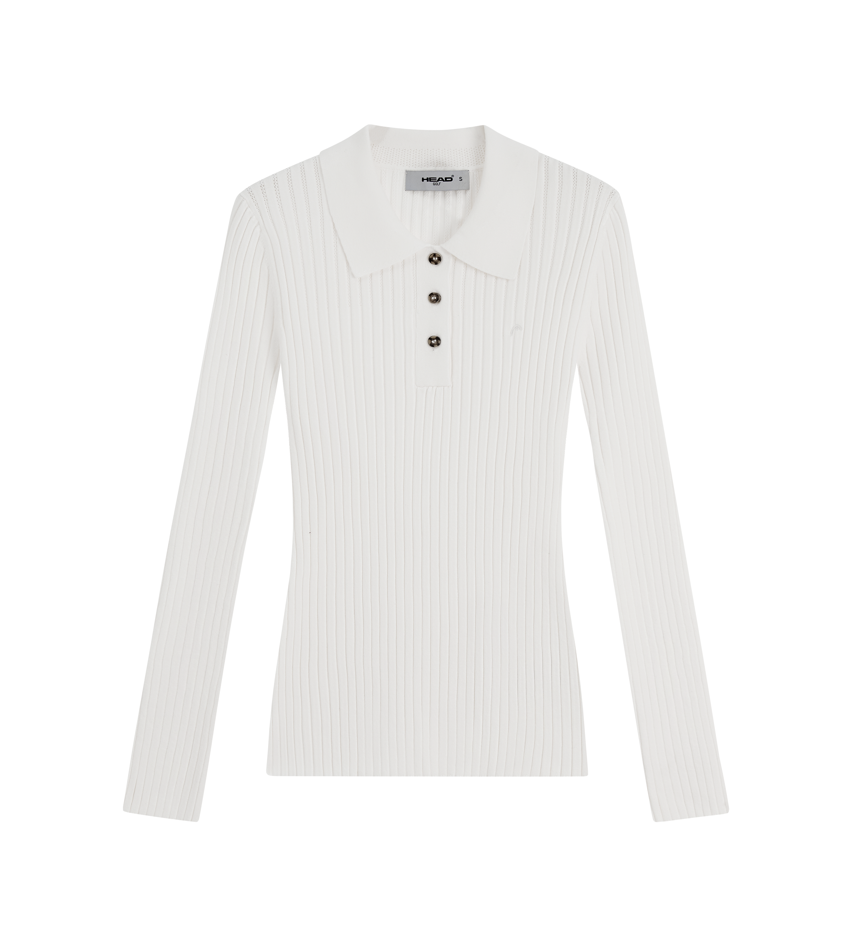 Pointelle Rib Long Sleeve Knit Polo - White | Head Golf