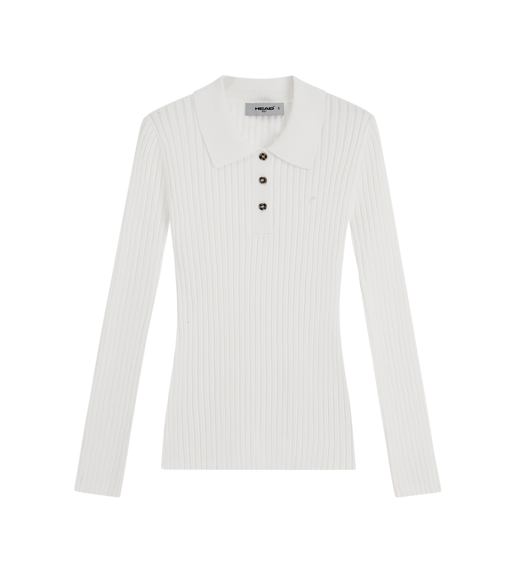 トップス BOUTIQUE LONG SLEEVE KNIT POLO SHIRT Pointelle Rib Long Sleeve Knit Polo - White | Head Golf