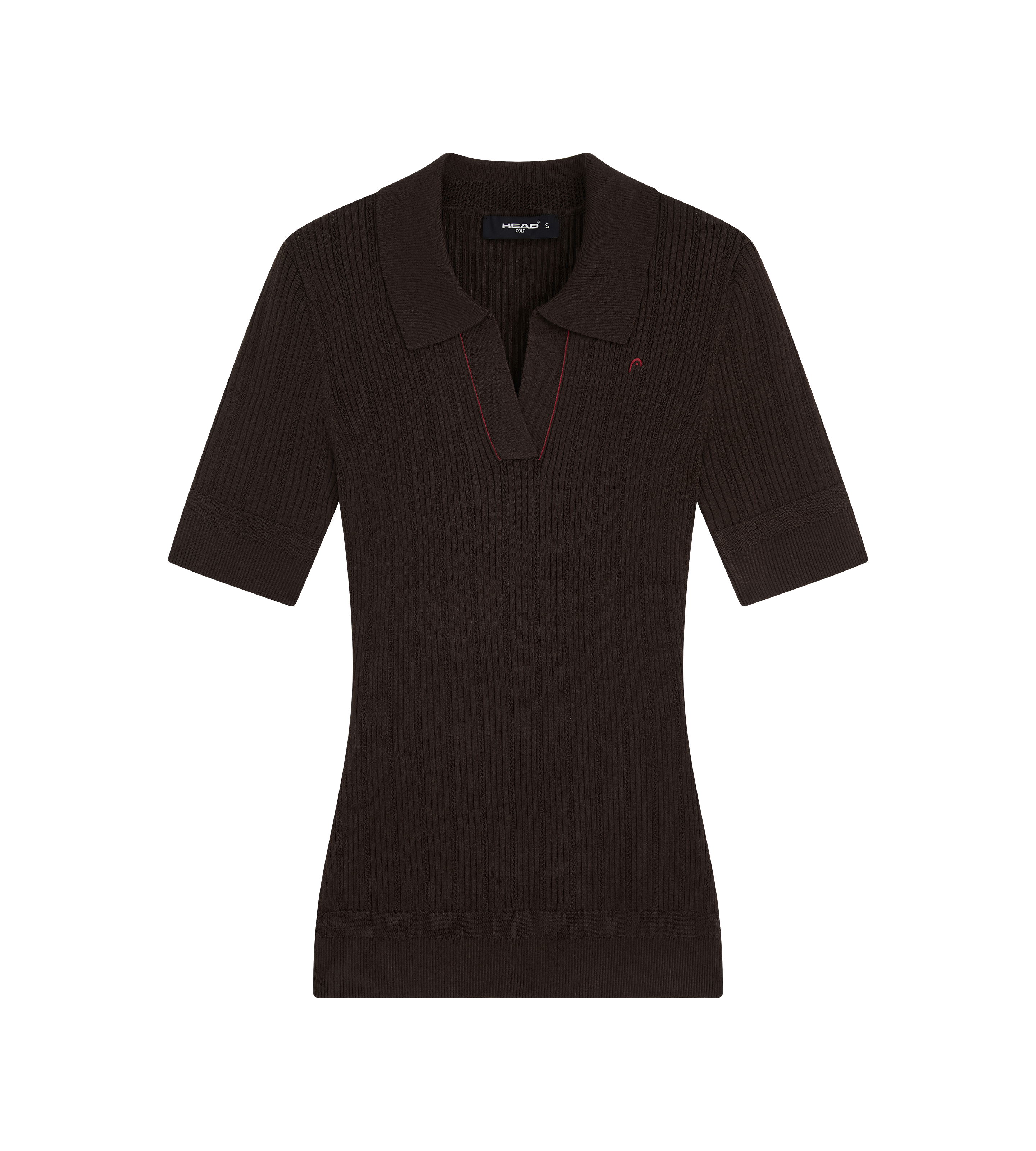 V Neck Pointelle Knit Polo - Brown | Head Golf